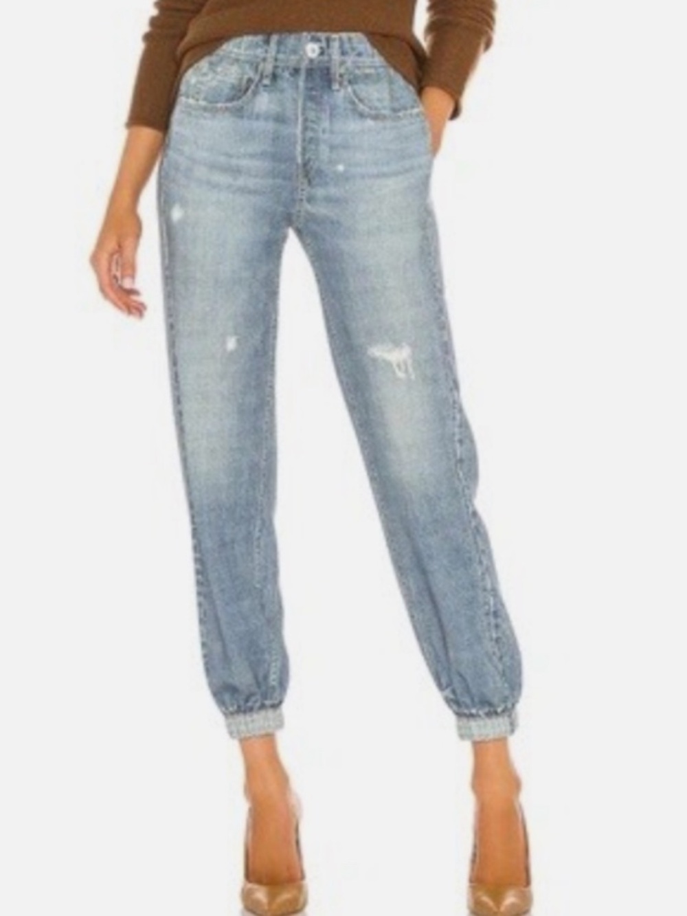 Rag & Bone Miramar Distressed Relaxed Joggers in Medium Wash Sz L
